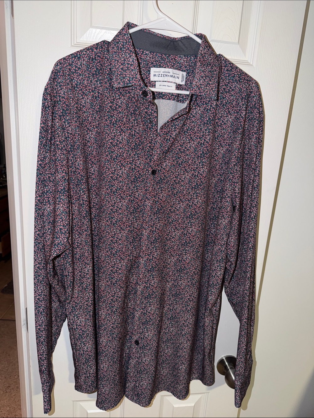 Mizzen+Main Navy Shirt with Pink Micro Floral Print
